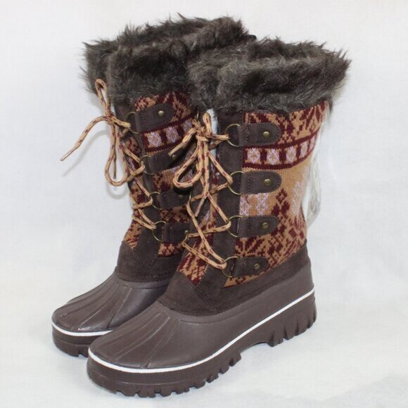 Muk Luk NWT Alisha Fair Isle Nordic Tall Fur Winter Boots - Picture 1 of 9